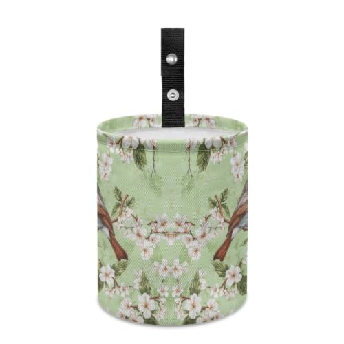 Image of Birds Flower Car Trash Can Foldable Hanging Portable Dustbin Bin for Back Seat, Front Console, Floor, or Hanging Headrest Waste Basket