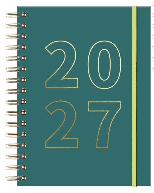 2027 A5 Day a Page Diary Full Year Spiral Bound Home Office Personal Lifestyle Planner Spiral Bound Daily Organiser with Notes, Budget, Meal, Fitness & Wellness Tracker (Dark Green)