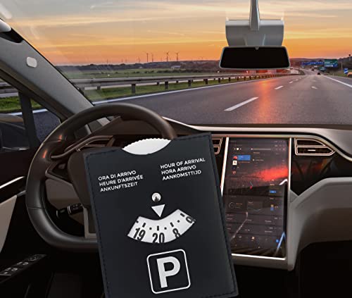 pubblimania parkscheibe Maxi Parkplatz Ankunftszeit aus weichem Kunstleder Soft-Touch cm 10 x 13 cm (Schwarz)