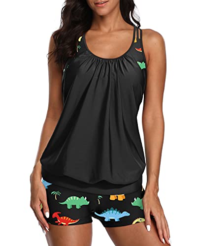 Image of Yonique Two Piece Tankini Bathing Suits T-Back Blouson Swim Tops with Boy Shorts Women Swimsuits Sporty Swimwear