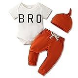 CARETOO Newborn Infant 3Pcs Baby Boy Clothes Outfit Letter Print Plaid Romper Jumpsuit +Pants +Hat O