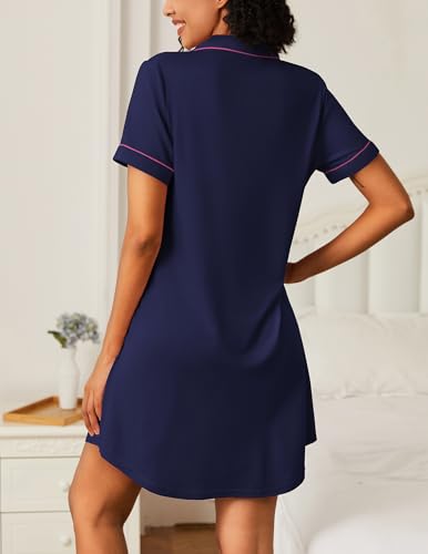 Image of Ekouaer Nightgowns for Women 2 Pack Button Down Sleepwear Short Sleeve Sleepshirts Soft Nightshirts Boyfriend Pajama Dress