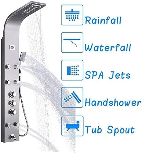 Panel de ducha termostático para baño, columna de ducha con efecto lluvia y cascada con pantalla digital miniatura 4