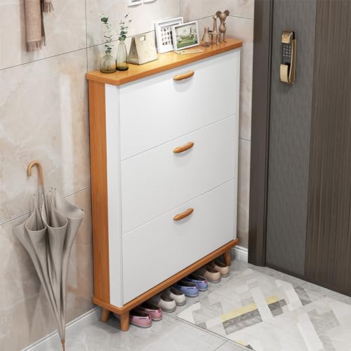 Meuble à chaussures étroit en bois et rotin à 3 tiroirs pour entrée