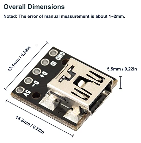 Mini USB a placa adaptadora DIP hembra pack 10 miniatura 6