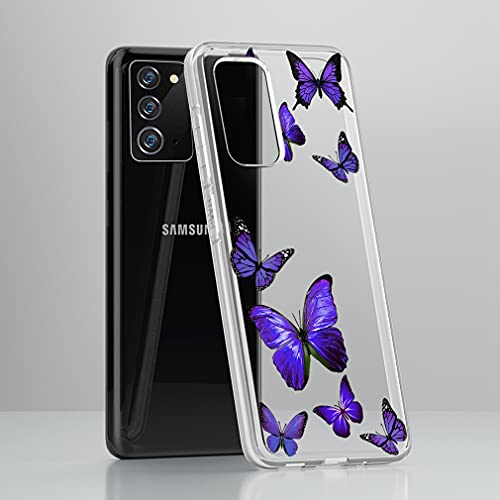 Coque Samsung Note 20 Case fine protection antichoc transparente papillon violet