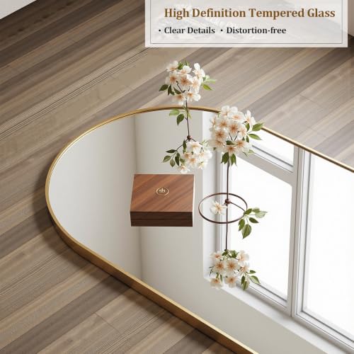 Image of Prywot Arched Full Length Mirror Free Standing, 57 inchx20 inch Floor Mirror, Gold