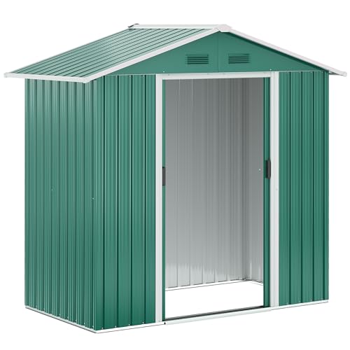 Outsunny 6.5 x 3.5ft Metal Garden Shed, Outdoor Storage Shed for Tool Organization with Double Sliding Doors and 4 Vents for Garden, Patio, Green