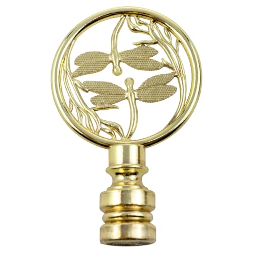 Image of Double Dragonfly Retro Design Lamp Finial Traditional Lampshade Button Retro Brass Lamp Cap Knob Double Dragonfly Lamp Finial 1-3 /8 inches Gold 1 PCS (Gold)