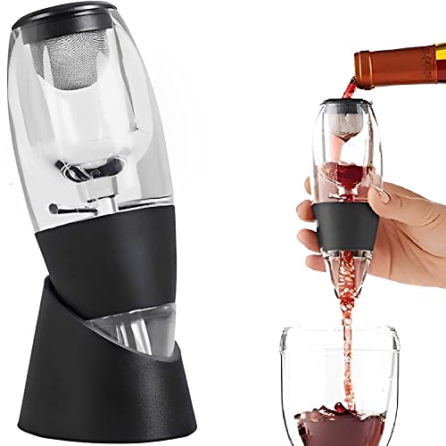 FosFun FSD01 Wine Aerator Decanter with Base for Red Wine, Gift for Men and Women, Black