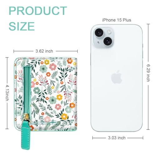 Image of Small Womens Wallet Thin Credit Card Holder Pocket Mini Purse | Compact Women Slim RFID Blocking Wallets Bifold Ladies Pocket Card Holders for Travel & Daily Use, Green Floral