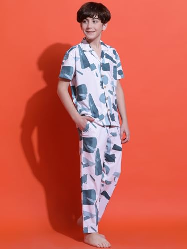 Image of Li'l Tomatoes Boys 100% Cotton Night Suit | Summer Printed Shirt & Shorts Set | Soft & Breathable Sleepwear | 9-16 Years