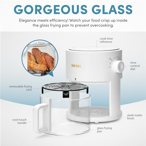 Image of AROMA Glass Air Fryer and Countertop Convection Oven with Powerful 360Crispy Technology (3 Quart), White