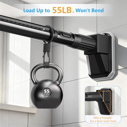 Image of FADOTY Tension Curtain Rod No Drilling, 41-157 Inch Heavy Duty Shower Rod | One-click Adjustable, 55 lb Support, Rustproof, Non-slip, Easy Installation for Patio Bathroom Windows Room Divider, Black