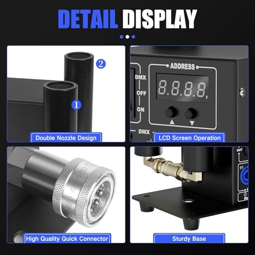 Máquina de niebla de CO2 de doble cabeza, cañón de niebla fría para DJ, control DMX 512, altura del chorro de 5-6 m (16,4-19,7 pies), para conciertos, fiestas, cumpleaños y bodas miniatura 4