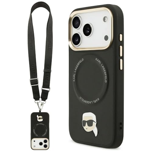 Sangle Karl Lagerfeld iPhone 17 Pro Max coque noire compatible MagSafe