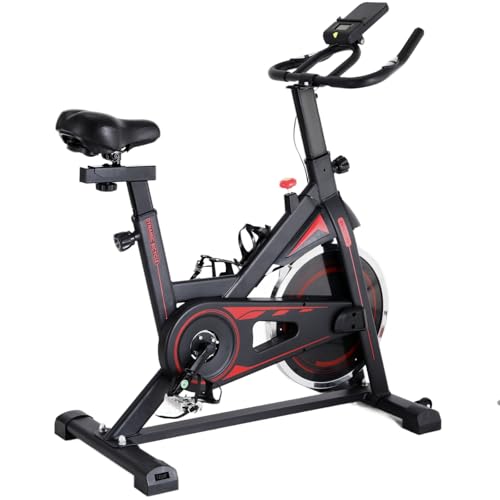 Heimtrainer Fahrrad mit 10kg Schwungrad, Fitness Fahrrad für Zuhause, Widerstand Einstellbar, LCD Monitor, mit Pulsmesser, Wasserflaschenhalter, Ipad-Halterung, Indoor Fitnessbike