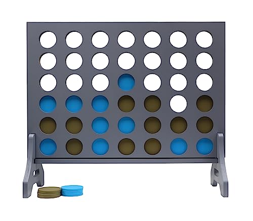 Image of Giant 4 in a Row Game for Family & Adults - Tailgating Pros Jumbo Grey Wooden Four in a Row Indoor & Outdoor Yard Game for Family Party Fun, Portable Activities for Patio, Backyard, and Camping