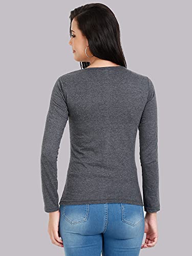 Image of FLEXIMAA Women's Cotton Plain Round Neck Full Sleeve T-Shirt