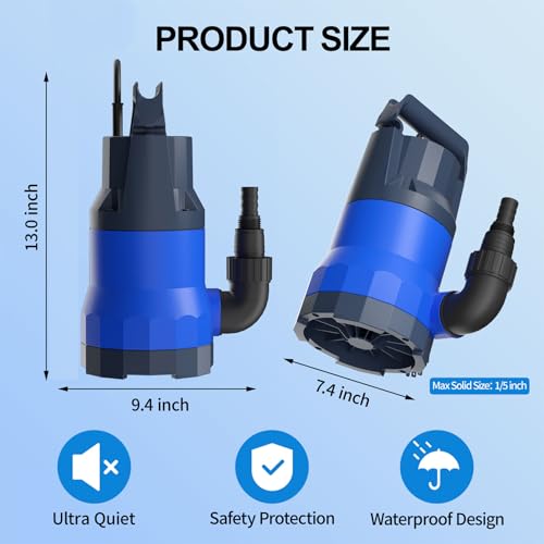 Image of Sump Pump 1.1HP Submersible Clean Dirty Water Pump 5000GPH Portable Draining Pumps for Pool Hot Tubs Basement Water Transfer