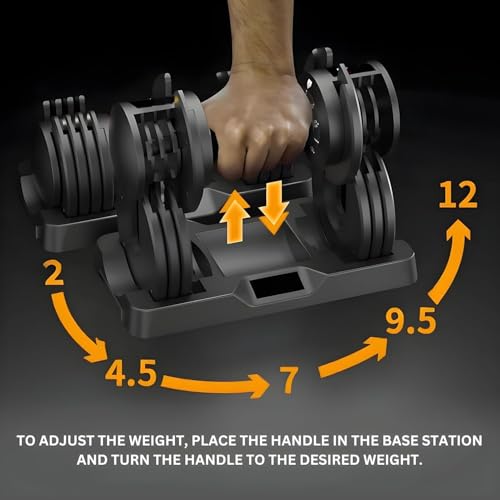 Image of Adjustable Dumbbell 2.5KG UP TO 12KG - Quick Select | 5-Point Safety Locking System | Space-Saving | Ideal for Home Workouts & Personal Fitness | Pack Of 2 (24, Kilograms)