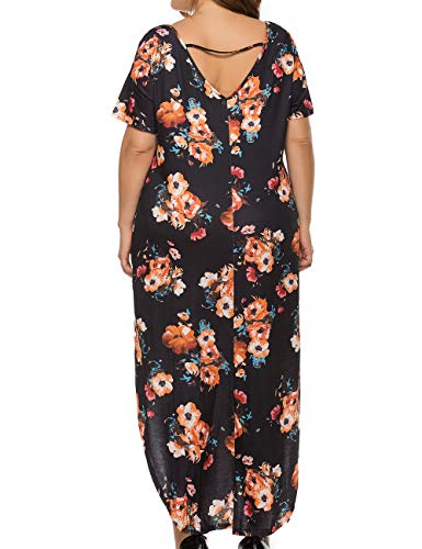 Image of Kancystore Women's Plus Size Dresses Summer Casual Loose Pocket Short Sleeve Slits Long Maxi Dress XL-5X