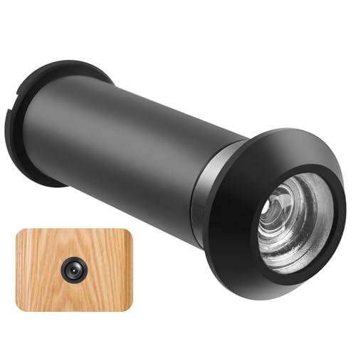 Door Viewer Spy Hole for Front Doors - 180° Wide Angle Security Peephole with Adjustable Length 35-60mm Polished Chrome Finish Cat Eye Viewer for Home Hotel Safety, Zinc Alloy Black
