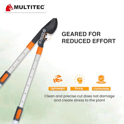 Image of MULTITEC BPL37XG Telescopic Bypass Lopper | 37-Inch Heavy Duty Branch Cutter for Green Wood | Power Gear Tree Pruner with Extendable Aluminium Handles & Shock-Absorbing Grip | Carbon Steel Blade