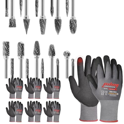 Set de fresas de carburo de tungsteno 20 piezas y guantes de seguridad 6 piezas miniatura 1