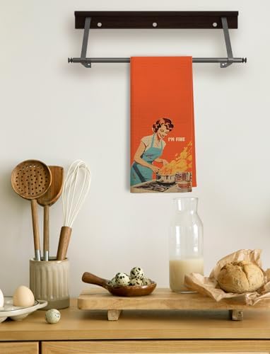 I'm Fine Funny Cooking Kitchen Towels, 50s Retro Housewife Decorative Dish Tea Towels, Mid Century Modern Sarcastic Humor Hand Towels for Kitchen, Hostess Gifts, 16x24 Inch