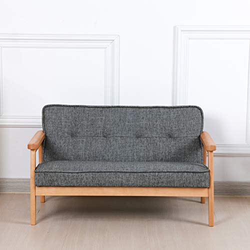 Yoonnie Room Double Seater Kid Sofa Chair, Kid Couch With Solid Wood Arm And Linen Pattern Pvc For Kids Rest (Dark Grey) #TOP1