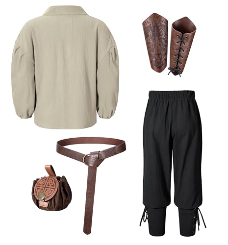Image of Kids Medieval Viking Pirate Renaissance Tunic Pants Accessories Costume for Boys Cosplay 3-14 Years
