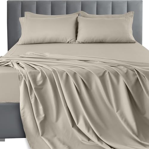 LUX Décor Full Sheet Set - 4 Piece Ultra-Soft Microfiber Bed Sheets with Flat Sheet, 16 Inches Deep Pocket Fitted Sheet & Pillowcases, Breathable, Bedroom Decor, Oeko-TEX, Taupe