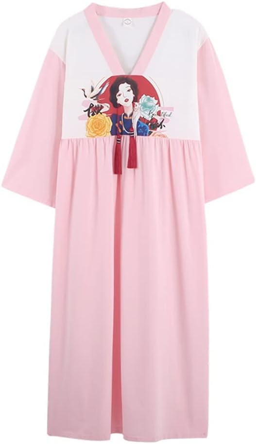 [Rssdaaacz] パジャマ女性用半袖ドレッシングガウンランジェリーナイトドレスネグリジェレトロスタイルホームドレス(色: サイ