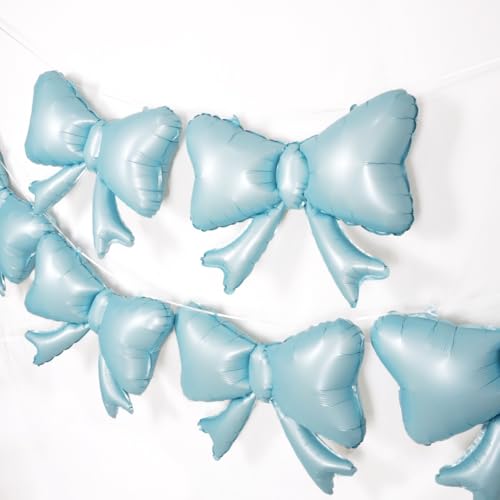 Image of 6 Pieces Bow Balloons, Blue Matte Metallic Foil Bowtie Balloon, Big Macaron Blue Bow Balloons for Bow Theme Happy Birthday Party, Baby Shower, Gender Reveal Party, Balloon Garland Accessories