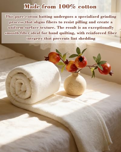 FIVEIZERO Grinding Natural 100% Cotton Quilt Batting,34\"X45\" Cotton Batting for Quilting,Lightweight Batting Fabric for Sewing,Quilt,Crafts,Cushions,Backing,Wadding,Twin & King Size Quilt Projects - Thumbnail 3