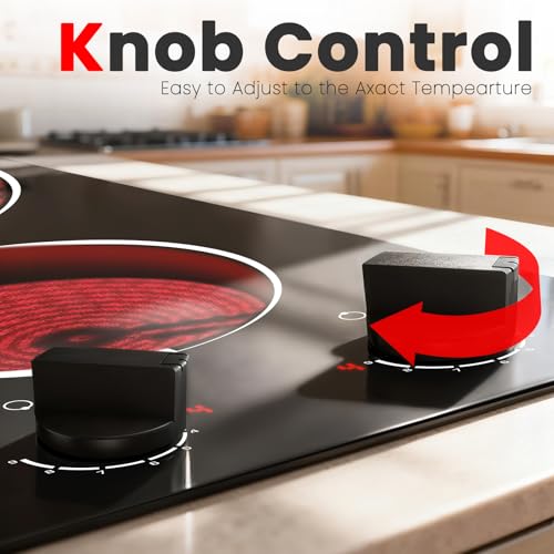 Image of 2 Burner Electric Cooktop - 12 Inch Plug in Portable 110V Electric Cook Top Two Burner, Built-in & Countertop Ceramic Stove Top with Knob Control, 9 Power Levels and Overheat Protection