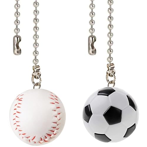 Image of Ceiling Fan Chain Pulls Decorative Extension 12 Inches Football and Baseball Extender Ornaments Pendant Fan Pulls Set for Ceiling Light Lamp Fan Chain(Nickel)