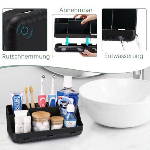 Zahnbürstenhalter für Badezimmer Organizer, Elektrische Zahnbürste und Zahnpasta Halter, 7 Slots Badorganizer für Badezimmer und Familie (Black) 3