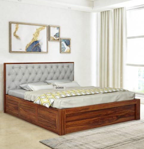 Image of FurnitureSheesham Wood Decan Queen Size Bed with Box Storage for Livingroom /Bedroom /Home Solid Wood Queen Box Bed | Finish Color - Natural Finish, DIY