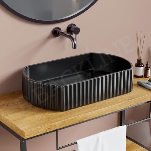 Image of B Backline Ceramic Table Top Wash Basin /Counter Top Basin Sink /Wash Basin Art Basins For Bathroom 20 X 15 X 4.5 Inches (Black Matt 2)