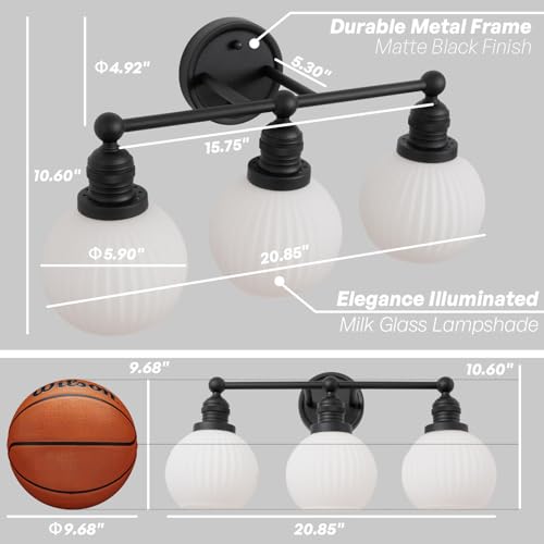 Image of 3-Lights Bathroom Light Fixtures, Vintage Milk White Glass
