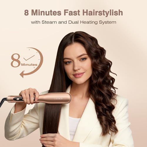 Image of Steam Hair Straightener Brush, Steamline Pro 3 in 1 Straightening Brush, Curly & Frizzy Hair,Smooth Without Flattening, 5 Temp Settings & LED Display, Dual Voltage, Professional Tools, Vivid Orange