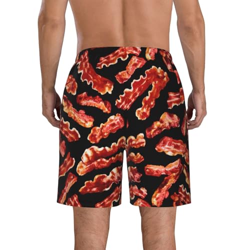 Bacon Pattern Print Men's Swim Trunks | Quick Dry Drawstring Beach Shorts3