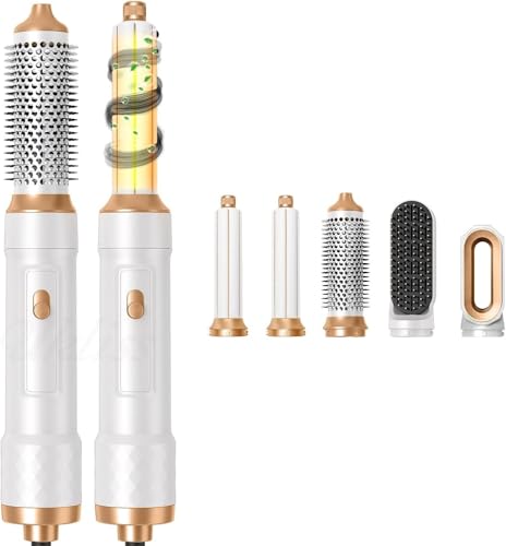 Hot Air Styler 5 in 1, Hair Dryer Brush Set 200 Millions Negative Ionic, Hot Air Brushes with Brush Hair Dryer Auto-air Curling Wand, Round Brush, Hair Straightener Brush for Women