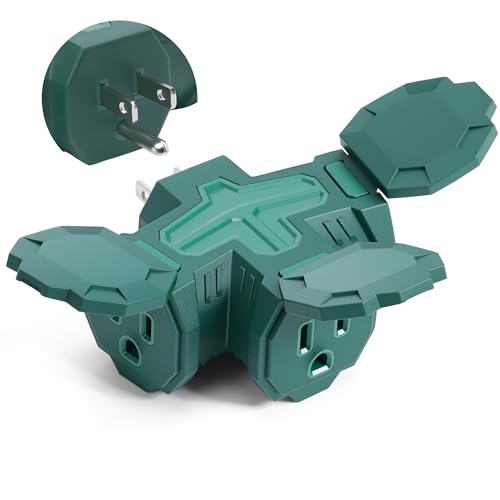 Indoor Outdoor 3 Way Plug Outlet Wall Splitter Adapter with Safe Cover Weatherproof Heavy Duty Electrical 15A Wall Multi Plug Outlet Extender for Holiday Decorations Garden Garage Patio Home-Green