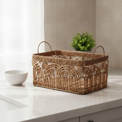 Cesta de mimbre sintético rectangular grande de 39cm para baño y cocina 8