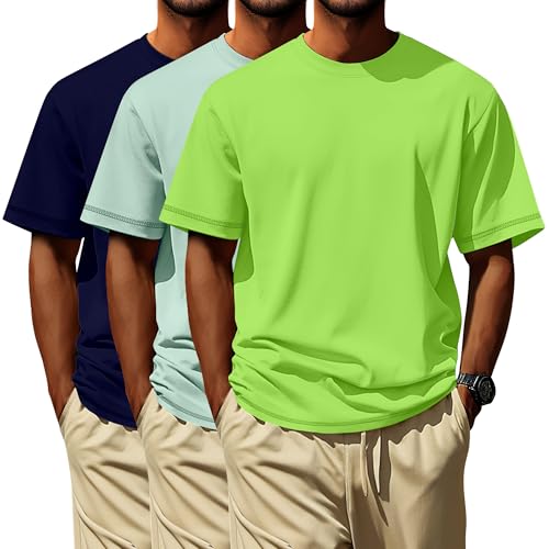 Image of Neer 3 Pack Big and Tall T-Shirts for Men L-7xl Tops | Large Casual Stretch Workout Tees, Short Sleeve Crewneck Oversized Shirts, Classic Summer Outfits, Comfy Basic Loose Clothes