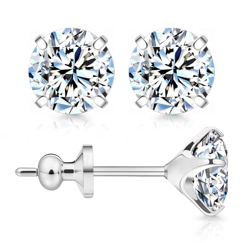 Limerencia Moissanite Stud Earrings, F136 Titanium Screw Back Earrings, D Color VVS1 Clarity Lab-created Moissanite Earrings, Hypoallergenic G23 Pure Titanium for Women Men Sensitive Ears