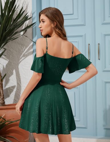 Image of Meetjen Women's Short Cocktail Dresses for Teens Formal Homecoming Sparkly Off Shoulder Tulle Sequin Prom Party Dress